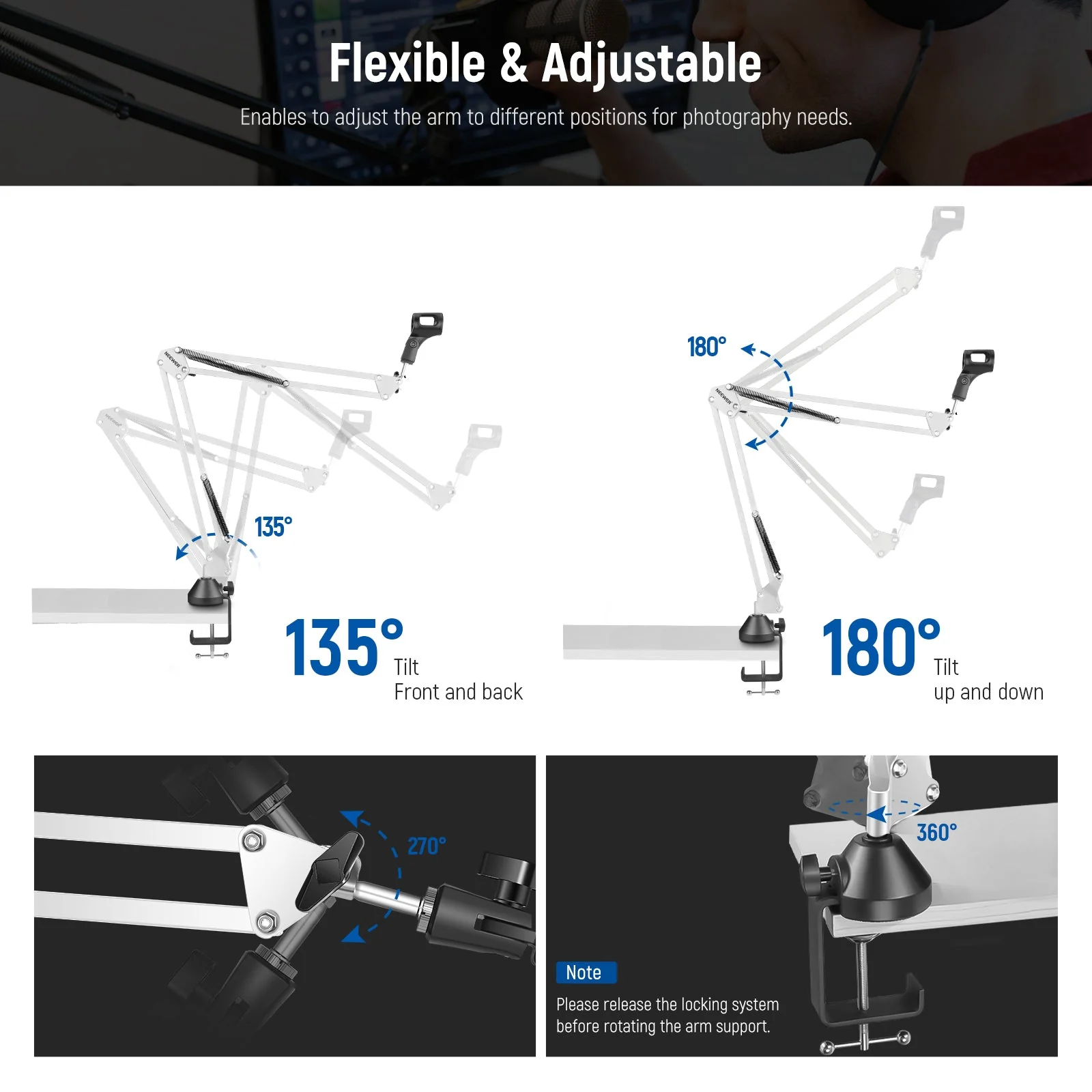 NEEWER NW-35 Scherenmikrofonarmständer/ Aufhängungarm(schwarz/ weiß/ rot) – Bild 7