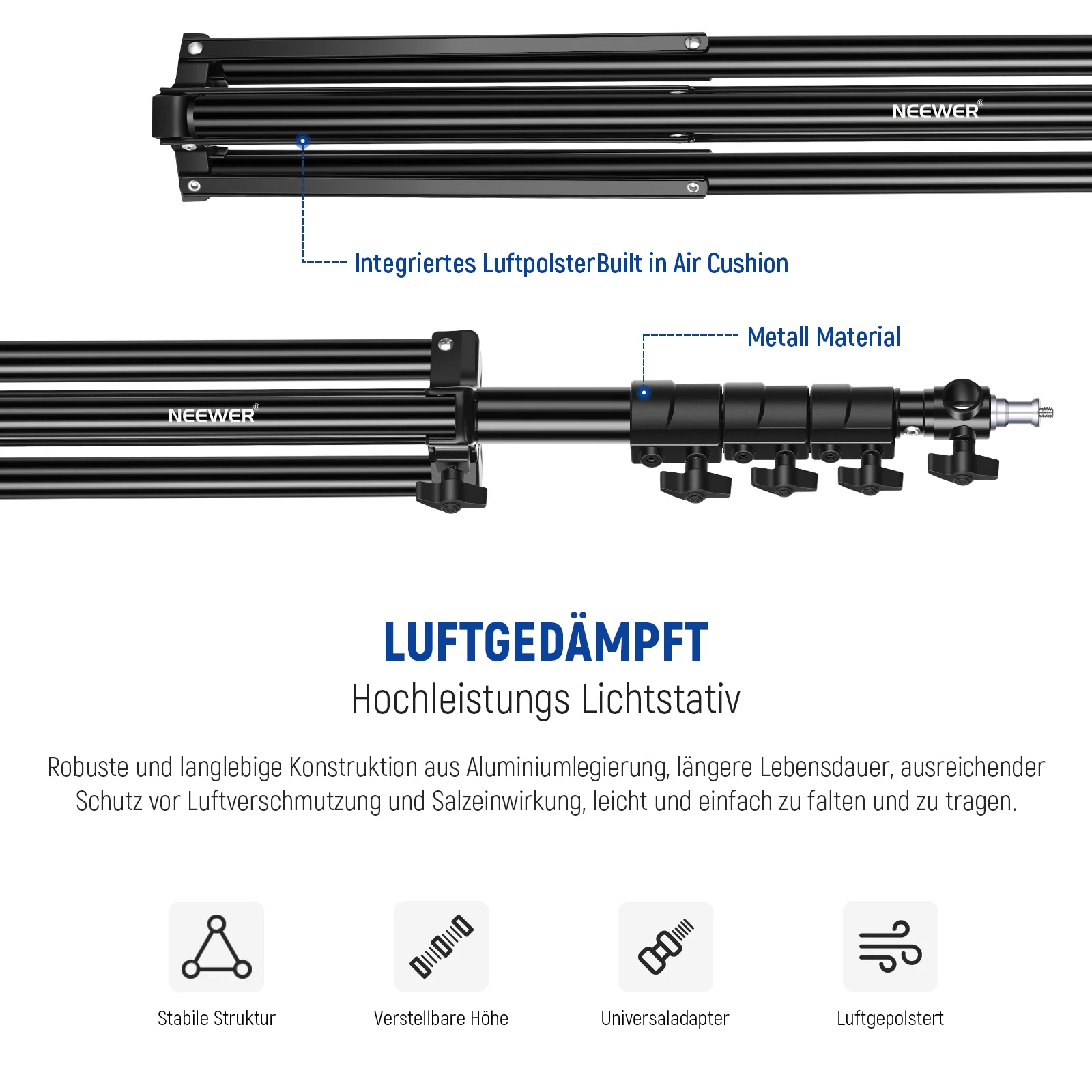 NEEWER ST-300AC 9,8ft/3m Luftgepolstertes Schwerlast Lampenstativ – Bild 6