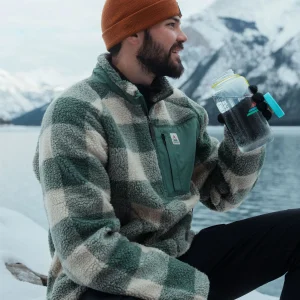 Offroad Sherpa Fleece mit 1/2 Reißverschluss - Dunkler Wald Karriert