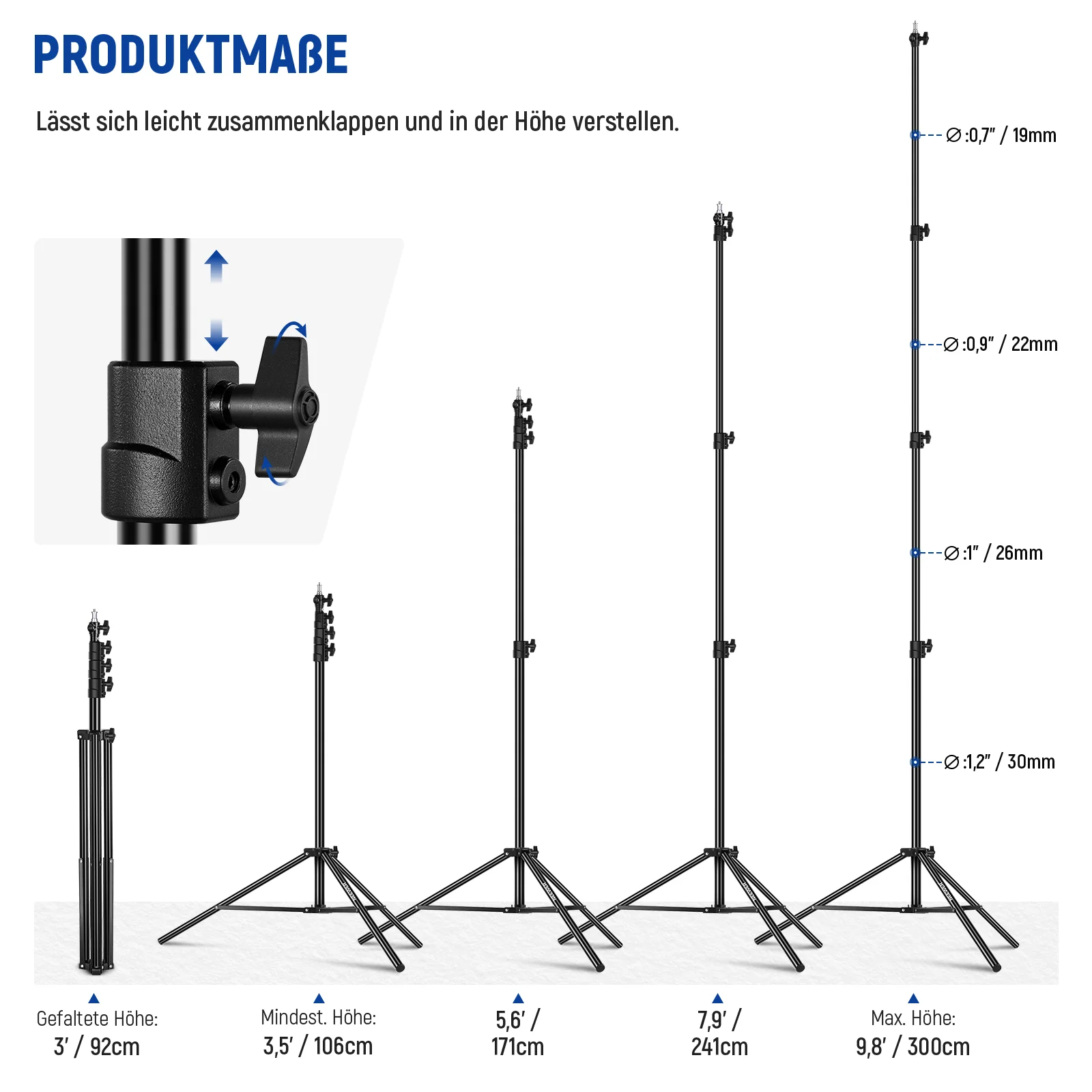 NEEWER ST-300AC 9,8ft/3m Luftgepolstertes Schwerlast Lampenstativ – Bild 8