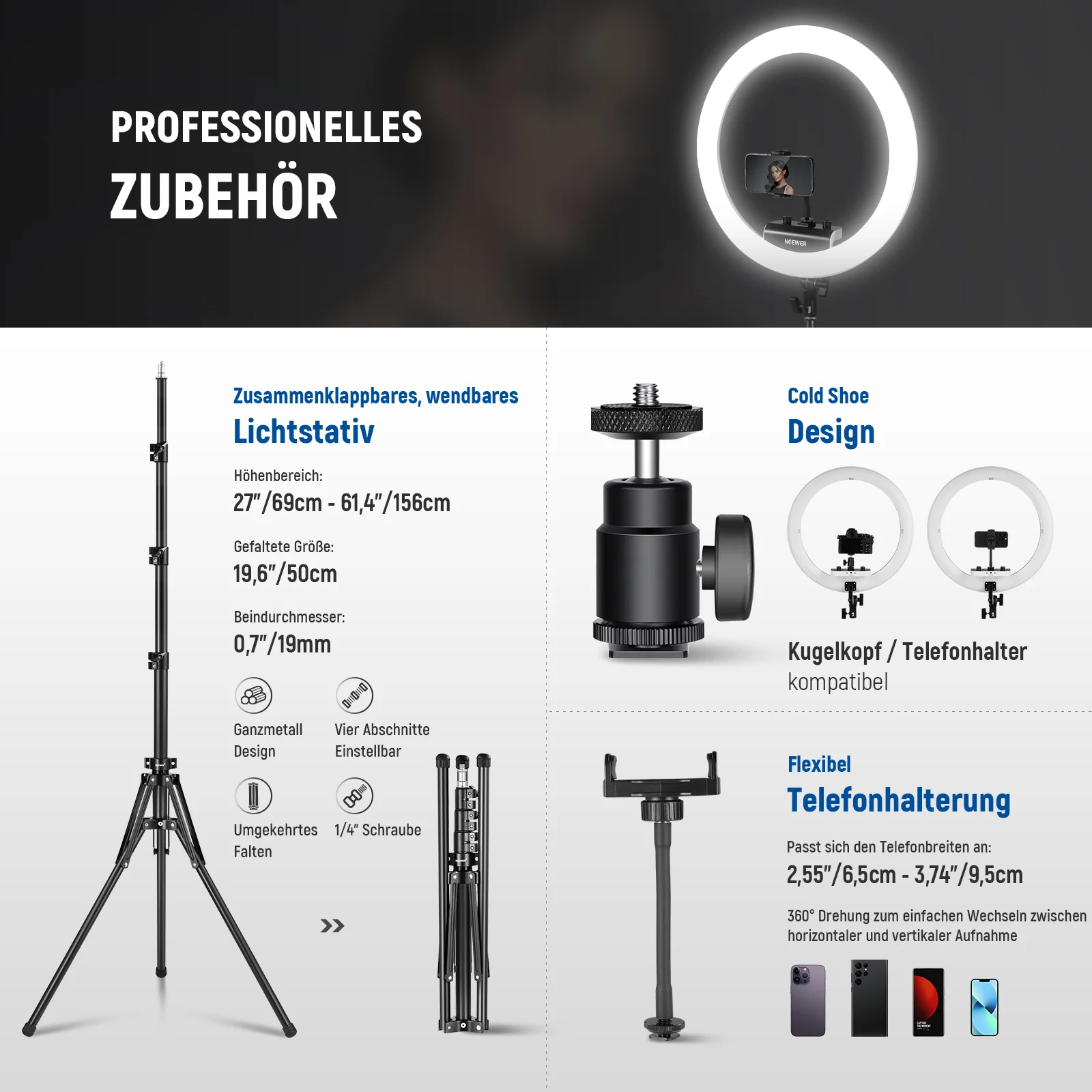 NEEWER RP18B Pro Ringlicht Set mit Ständer und Handyhalterung – Bild 8