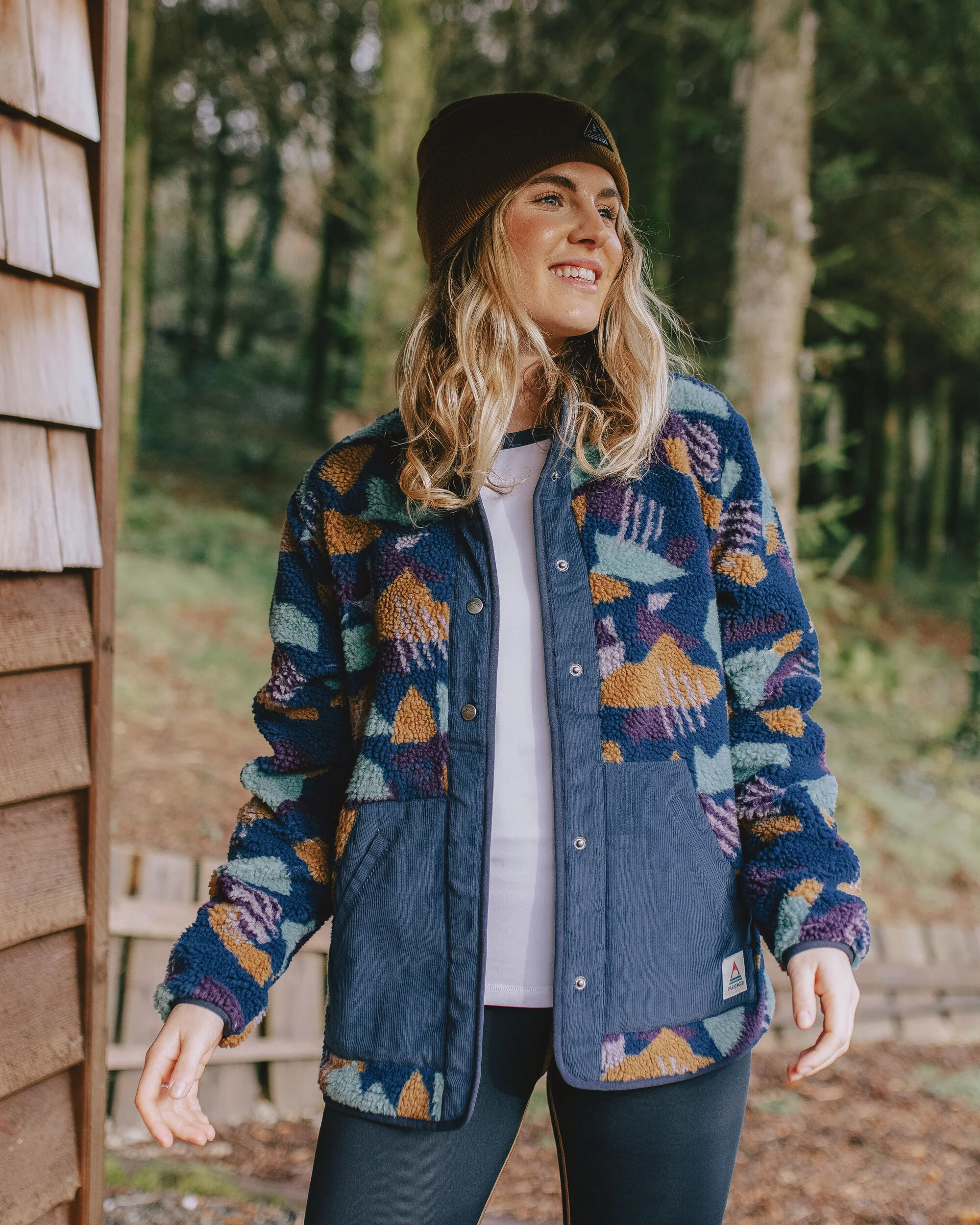 Clover Sherpa-Fleece - Tiefblaues Tarnmuster