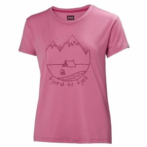 HH Helly Hansen Skog Graphic T-Shirt Women 62877 azalea Brand Shirt Logo T-Shirt
