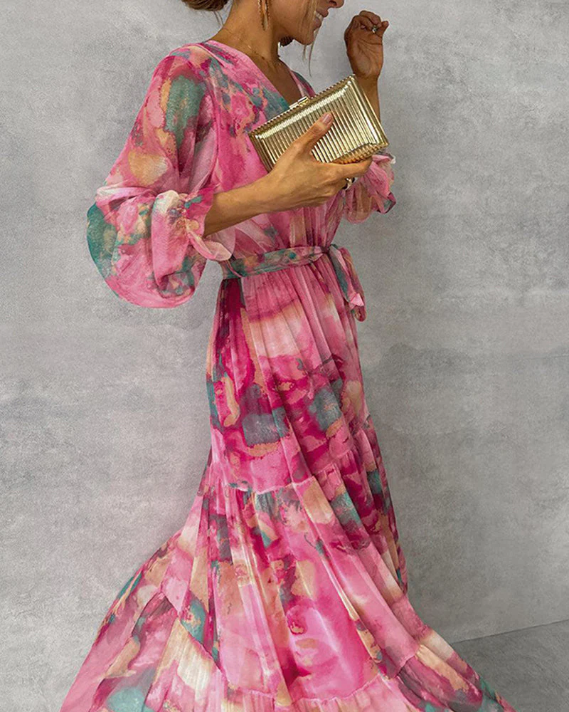 Elegantes Maxikleid mit Print und Plissiertem Rock – Bild 2