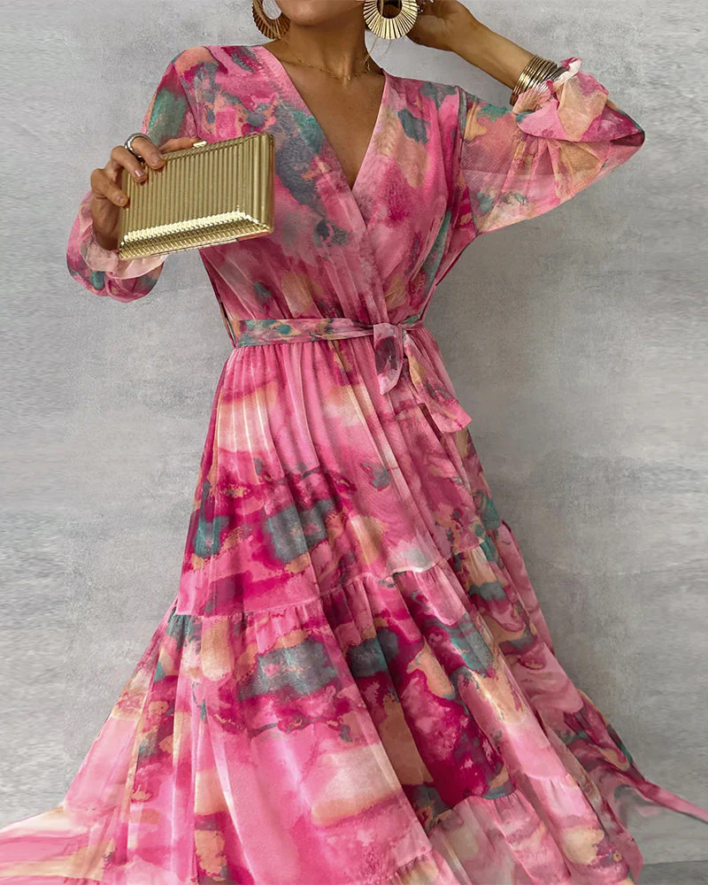 Elegantes Maxikleid mit Print und Plissiertem Rock – Bild 3