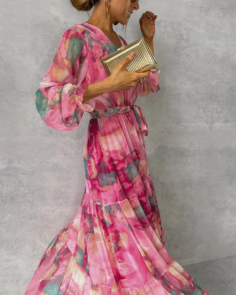 Elegantes Maxikleid mit Print und Plissiertem Rock – Bild 5