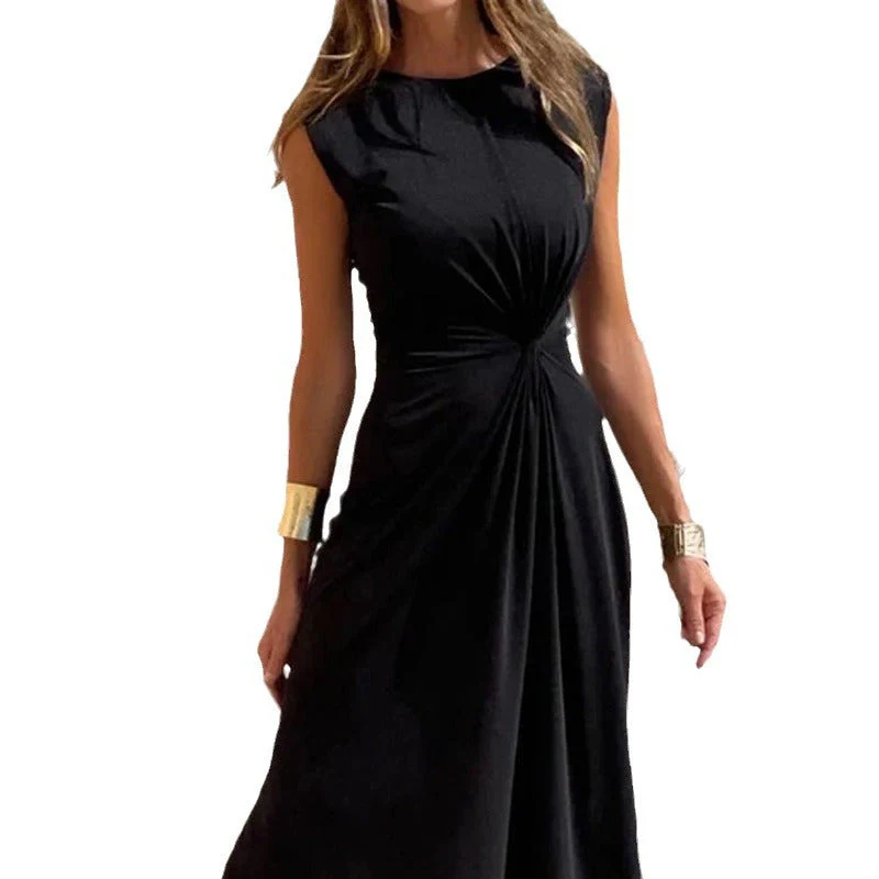 Elegantes Damen Maxikleid mit Raffung und Rundhals – Bild 6
