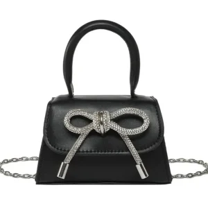 Bunte Schultertasche mit Schmetterlingsknoten – PU Leder Crossbody Ketten-Satchel & Handtasche für Damen