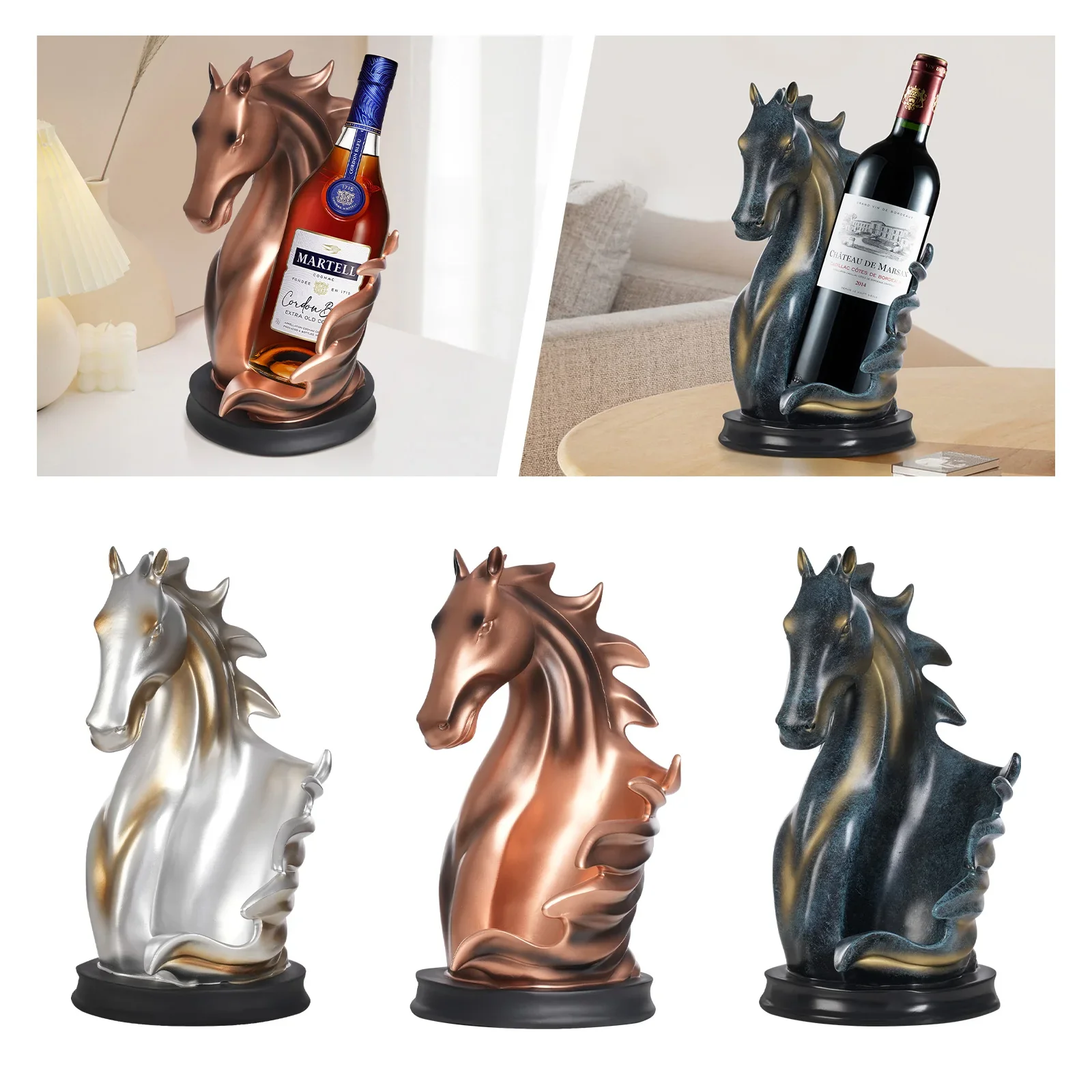 Pferdeskulptur Weinflaschenhalter – Eleganter Flaschenständer | Multifunktionaler Weinregal & Wohn-Deko Halter – Bild 2