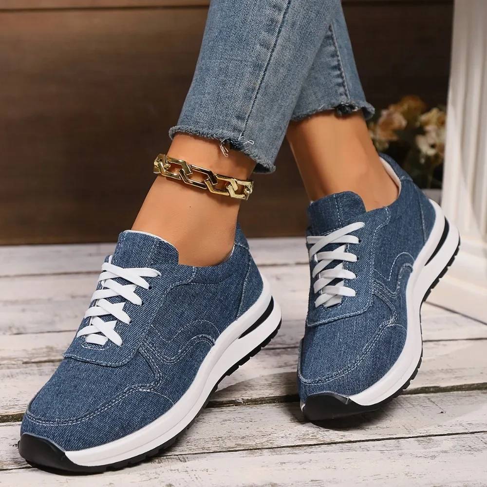 Blaue Damen Plateau-Sneaker – Modische Schnürschuhe mit Dicker Sohle | Bequeme Freizeit-Sneaker in Übergrößen bis 43 – Bild 8