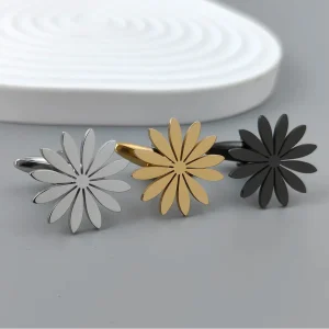 Edelstahl Manschettenknöpfe – Elegantes Gänseblümchen Design | Modische Reversnadeln & Geschenk für Freunde