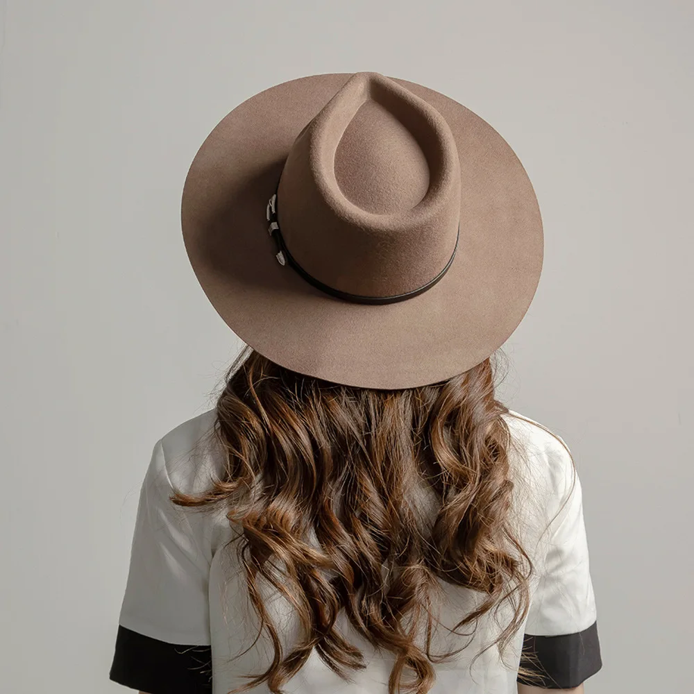 Herbst & Winter Unisex Woll-Fedora Hut – Vintage Jazzhut mit Krone & Schwarzem Lederband, Stylischer Hut mit Breiter Krempe – Bild 3