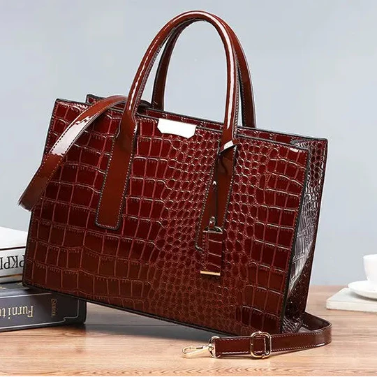 Luxus Vintage Damenhandtasche mit Kroko Muster – Große Leder Tote | Business Schultertasche für Frauen – Bild 8