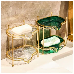 Leichter Luxus Doppel-Schicht Seifenhalter – Selbstablaufende Ablage mit Metallhalter fürs Badezimmer