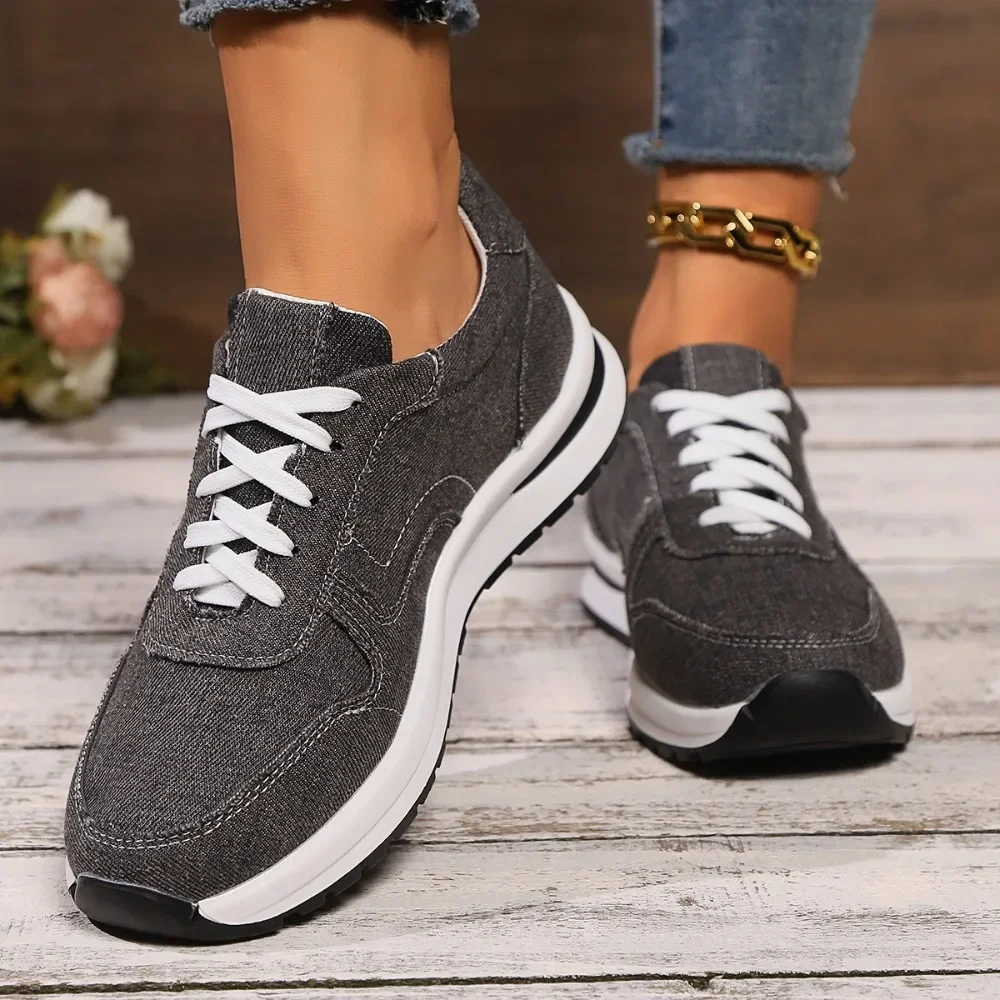 Blaue Damen Plateau-Sneaker – Modische Schnürschuhe mit Dicker Sohle | Bequeme Freizeit-Sneaker in Übergrößen bis 43 – Bild 9