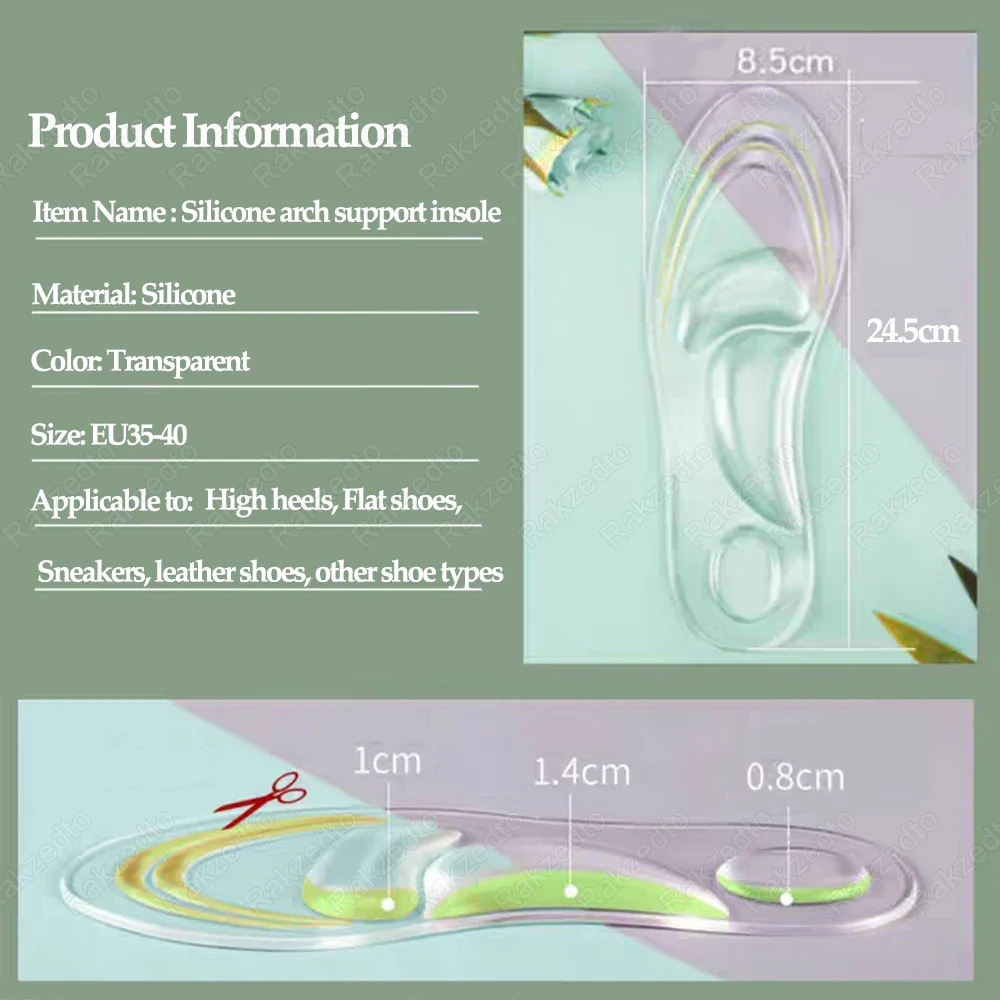 Silikon Orthopädische Einlegesohlen Damen | Fußgewölbeunterstützung & Massage Gel Pads bei Plattfüßen & Plantarfasziitis – Bild 6