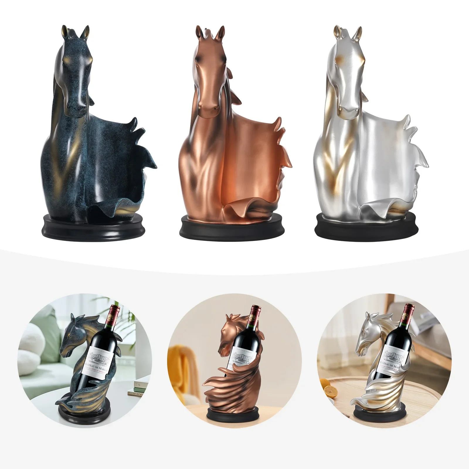 Pferdeskulptur Weinflaschenhalter – Eleganter Flaschenständer | Multifunktionaler Weinregal & Wohn-Deko Halter – Bild 6