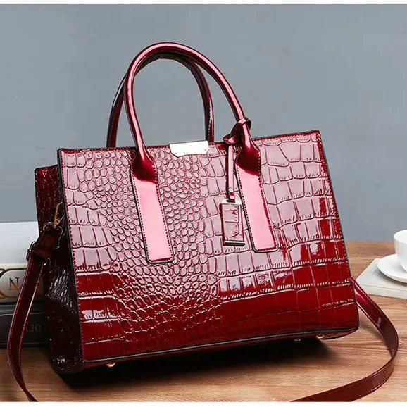 Luxus Vintage Damenhandtasche mit Kroko Muster – Große Leder Tote | Business Schultertasche für Frauen – Bild 7