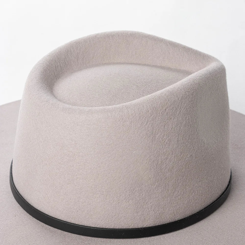 Herbst & Winter Unisex Woll-Fedora Hut – Vintage Jazzhut mit Krone & Schwarzem Lederband, Stylischer Hut mit Breiter Krempe – Bild 7