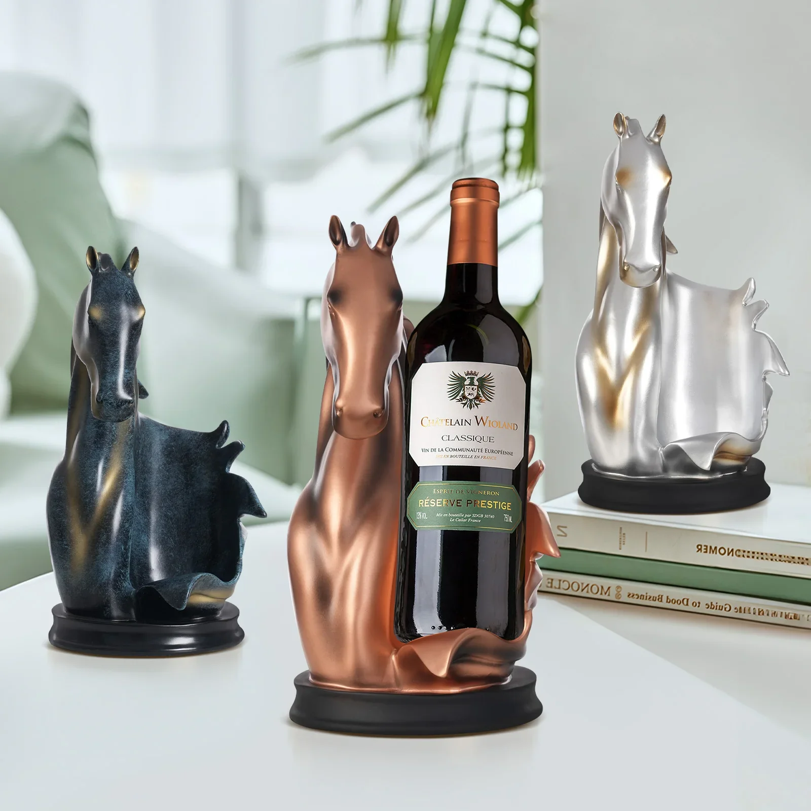 Pferdeskulptur Weinflaschenhalter – Eleganter Flaschenständer | Multifunktionaler Weinregal & Wohn-Deko Halter – Bild 5