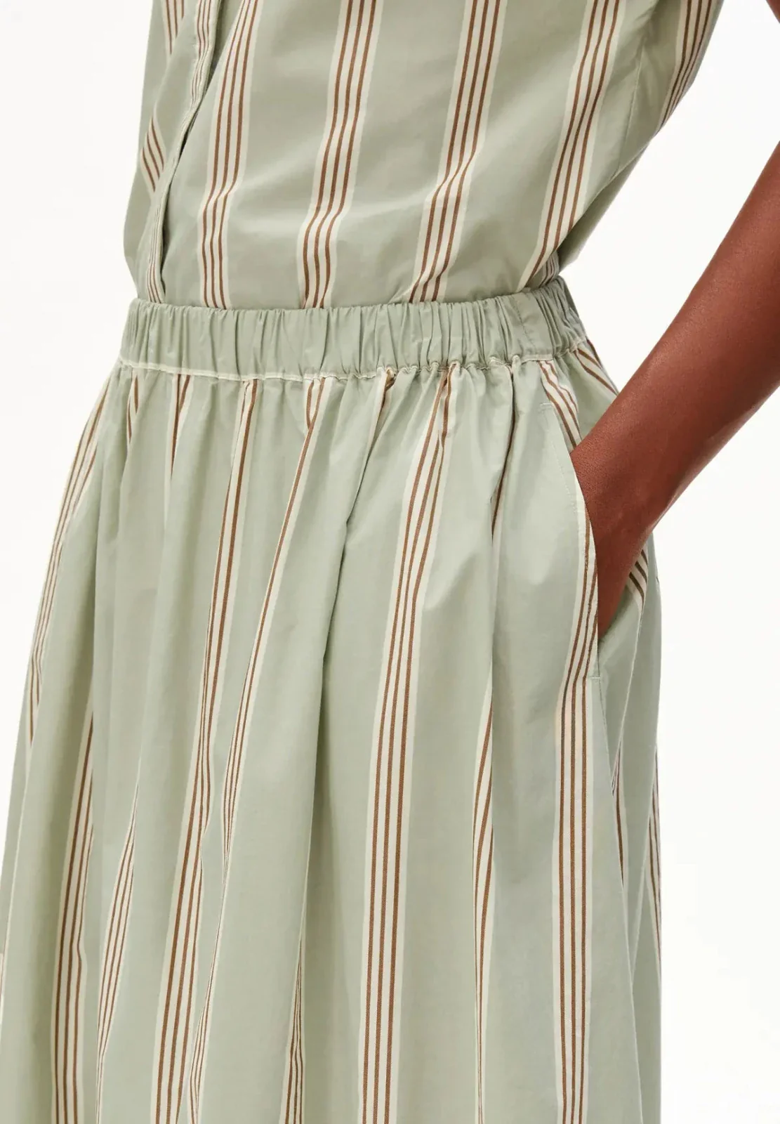 A-Linien Midirock mit Streifen • foam-light oatmilk-dried palm – Bild 4