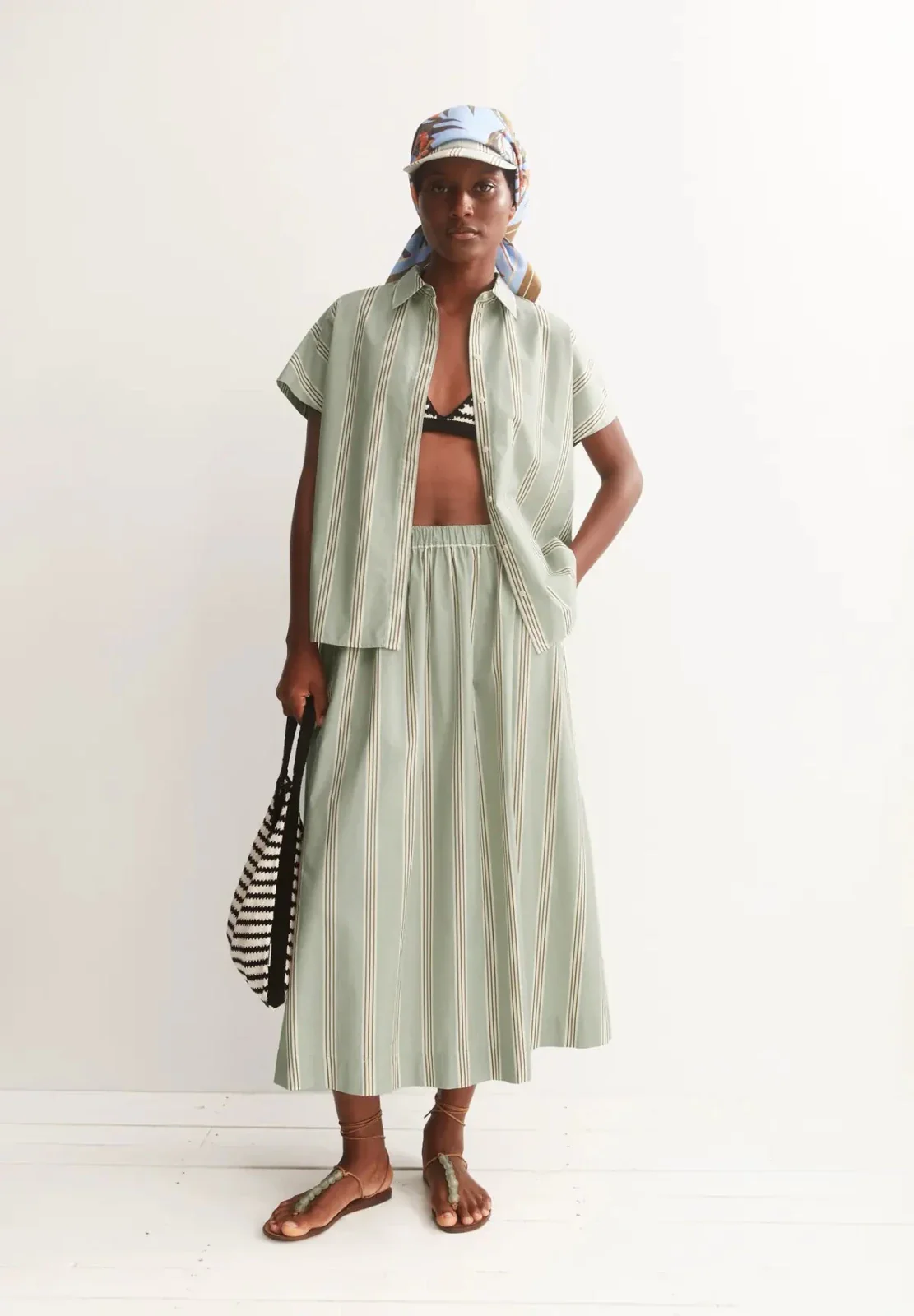 A-Linien Midirock mit Streifen • foam-light oatmilk-dried palm – Bild 6