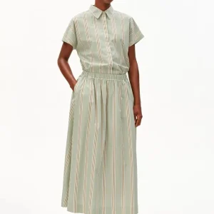 A-Linien Midirock mit Streifen • foam-light oatmilk-dried palm