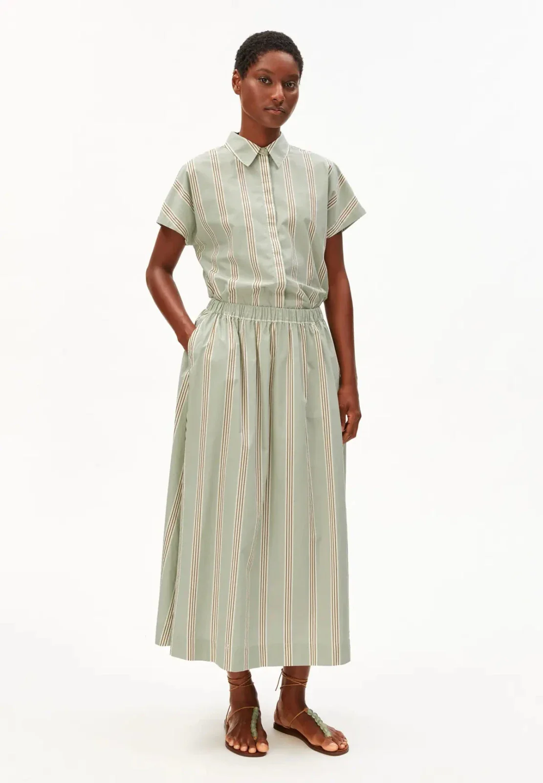 A-Linien Midirock mit Streifen • foam-light oatmilk-dried palm – Bild 2