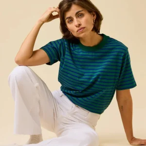 T-Shirt Gestreift aus Bio-Baumwolle • Dunkelgrün/Blau